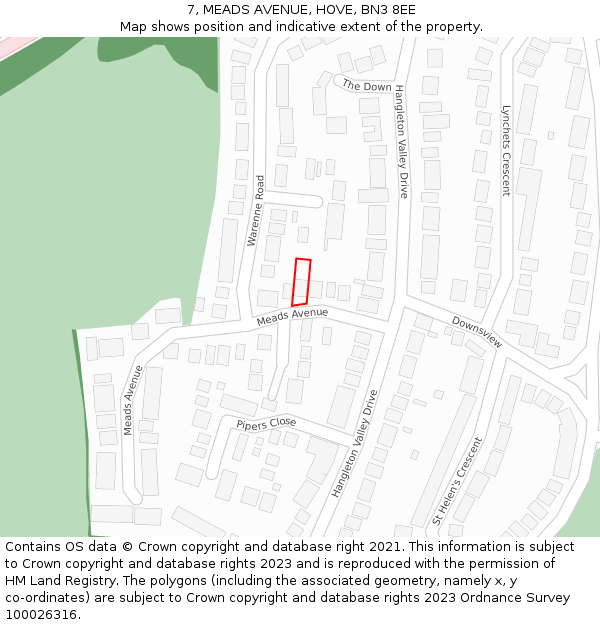 7, MEADS AVENUE, HOVE, BN3 8EE: Location map and indicative extent of plot