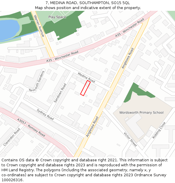 7, MEDINA ROAD, SOUTHAMPTON, SO15 5QL: Location map and indicative extent of plot