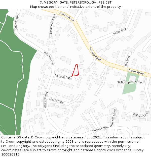 7, MEGGAN GATE, PETERBOROUGH, PE3 6ST: Location map and indicative extent of plot
