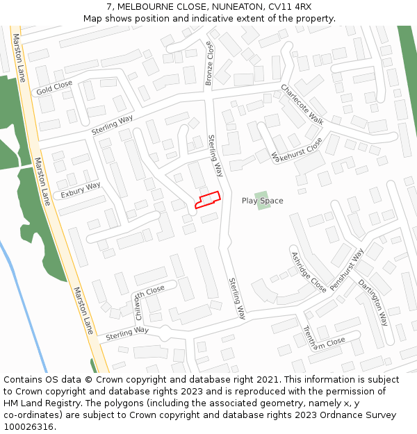 7, MELBOURNE CLOSE, NUNEATON, CV11 4RX: Location map and indicative extent of plot