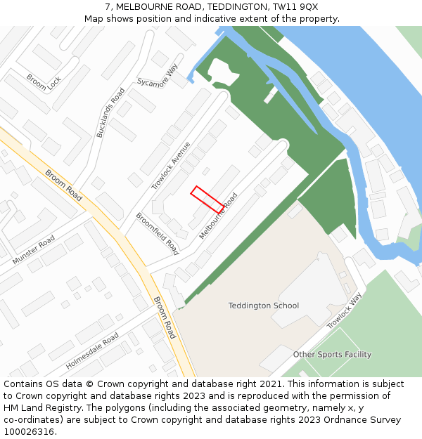 7, MELBOURNE ROAD, TEDDINGTON, TW11 9QX: Location map and indicative extent of plot