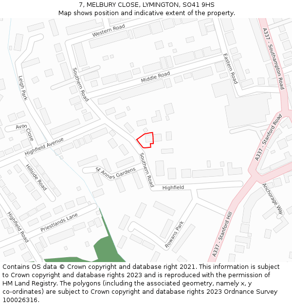 7, MELBURY CLOSE, LYMINGTON, SO41 9HS: Location map and indicative extent of plot