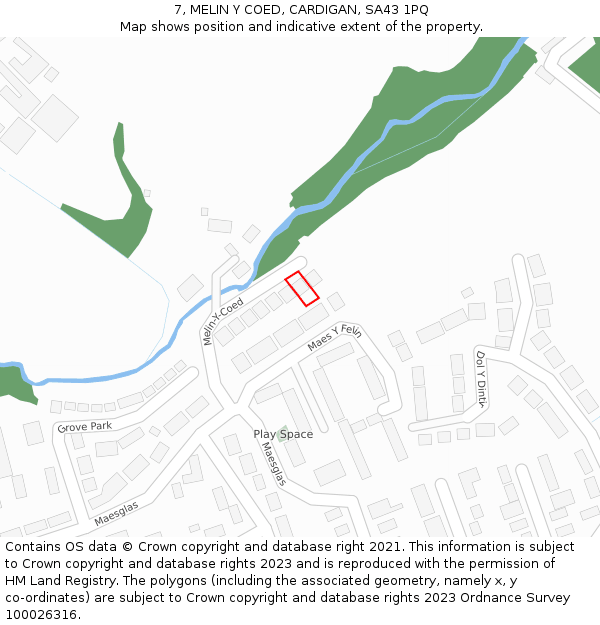 7, MELIN Y COED, CARDIGAN, SA43 1PQ: Location map and indicative extent of plot