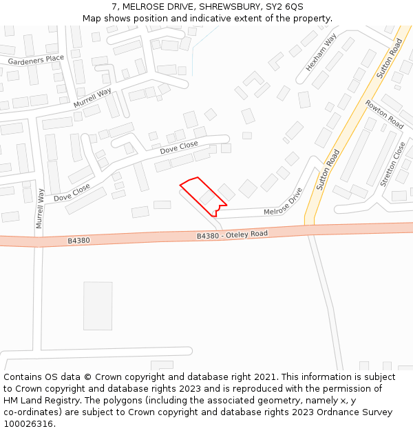 7, MELROSE DRIVE, SHREWSBURY, SY2 6QS: Location map and indicative extent of plot