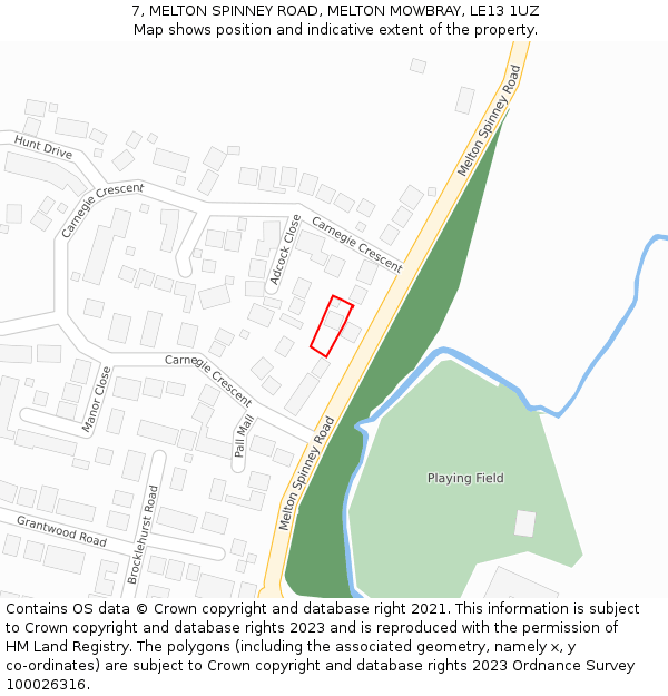 7, MELTON SPINNEY ROAD, MELTON MOWBRAY, LE13 1UZ: Location map and indicative extent of plot