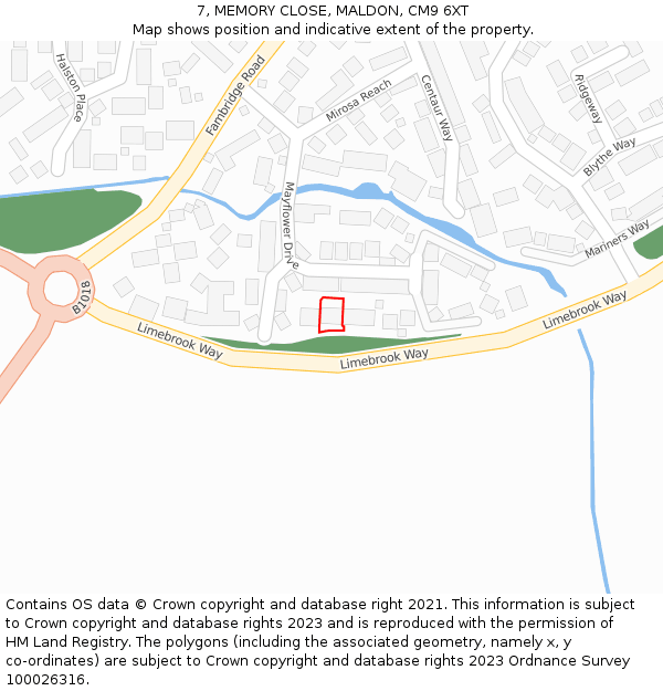 7, MEMORY CLOSE, MALDON, CM9 6XT: Location map and indicative extent of plot