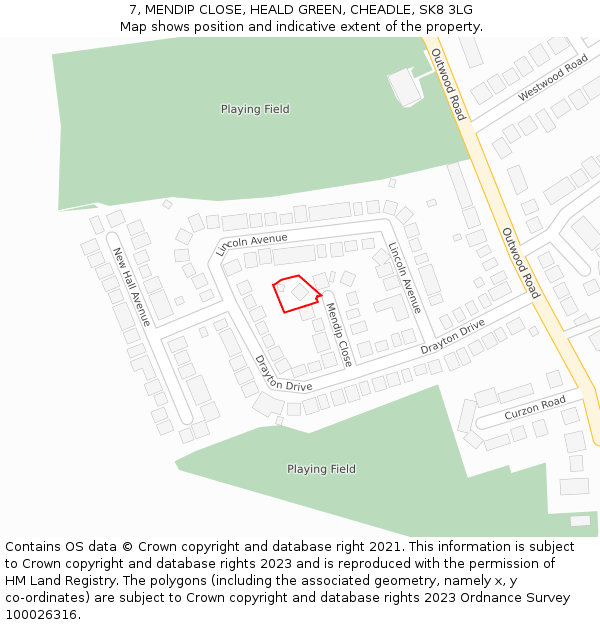 7, MENDIP CLOSE, HEALD GREEN, CHEADLE, SK8 3LG: Location map and indicative extent of plot