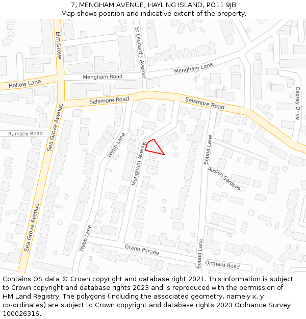 7, MENGHAM AVENUE, HAYLING ISLAND, PO11 9JB: Location map and indicative extent of plot