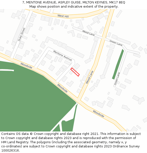 7, MENTONE AVENUE, ASPLEY GUISE, MILTON KEYNES, MK17 8EQ: Location map and indicative extent of plot