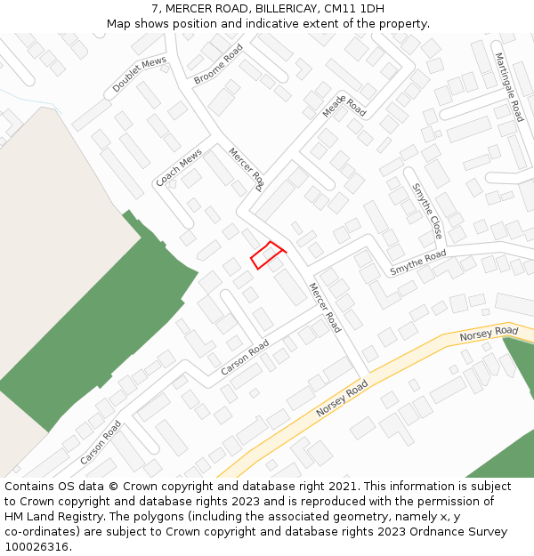 7, MERCER ROAD, BILLERICAY, CM11 1DH: Location map and indicative extent of plot