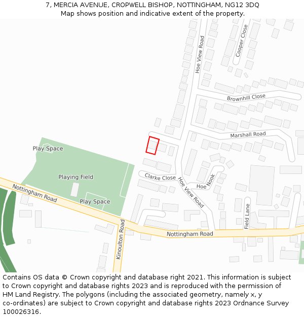 7, MERCIA AVENUE, CROPWELL BISHOP, NOTTINGHAM, NG12 3DQ: Location map and indicative extent of plot
