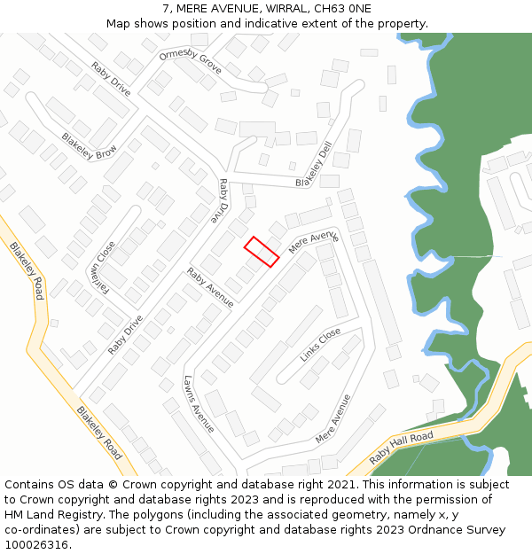 7, MERE AVENUE, WIRRAL, CH63 0NE: Location map and indicative extent of plot