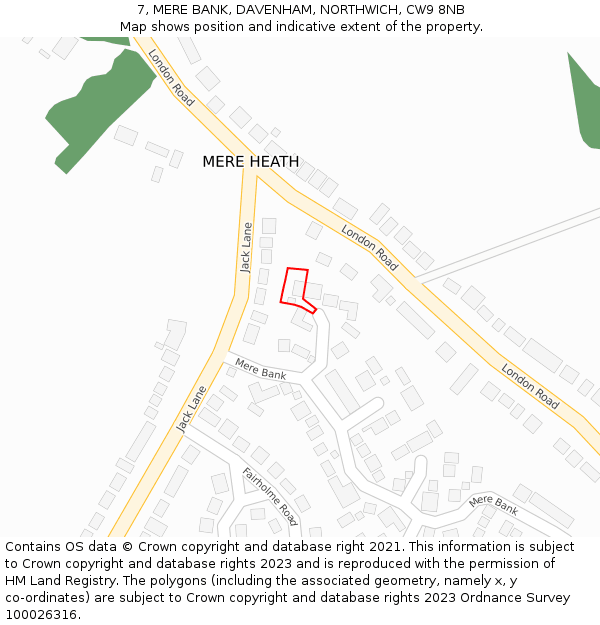 7, MERE BANK, DAVENHAM, NORTHWICH, CW9 8NB: Location map and indicative extent of plot
