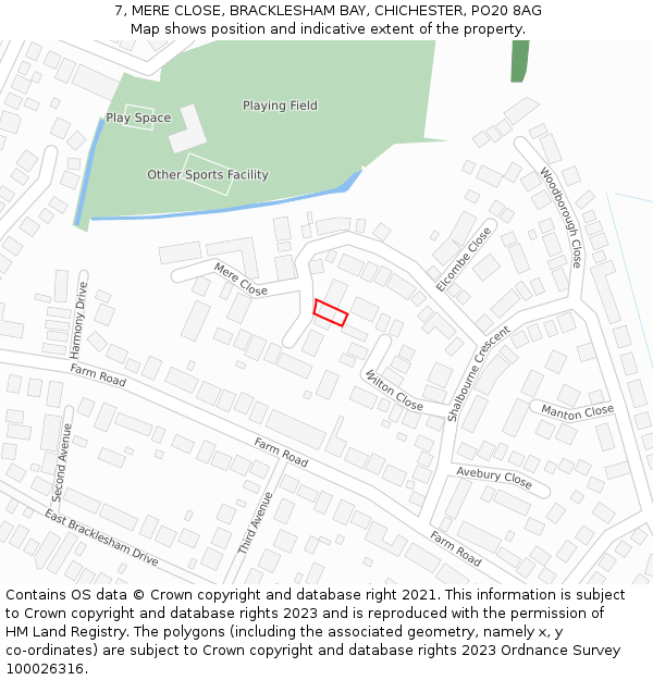 7, MERE CLOSE, BRACKLESHAM BAY, CHICHESTER, PO20 8AG: Location map and indicative extent of plot