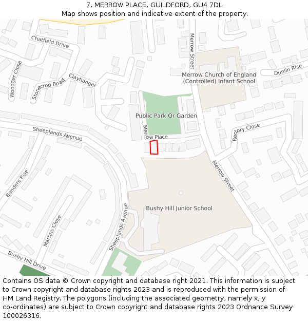 7, MERROW PLACE, GUILDFORD, GU4 7DL: Location map and indicative extent of plot