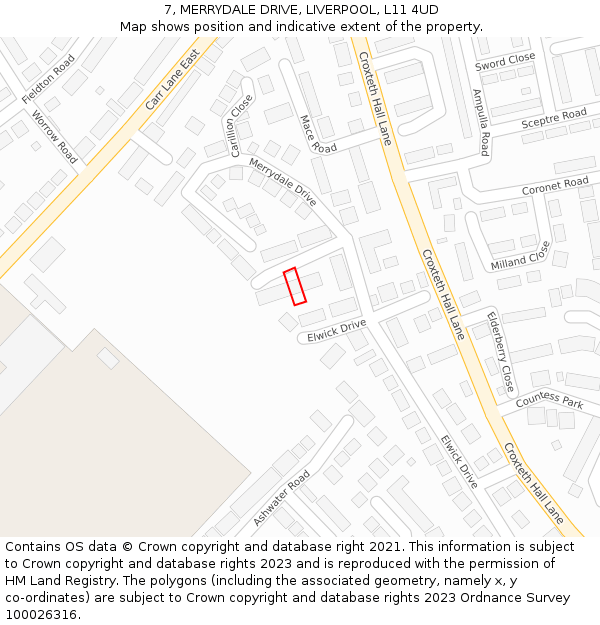 7, MERRYDALE DRIVE, LIVERPOOL, L11 4UD: Location map and indicative extent of plot
