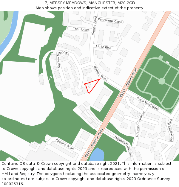 7, MERSEY MEADOWS, MANCHESTER, M20 2GB: Location map and indicative extent of plot