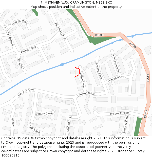 7, METHVEN WAY, CRAMLINGTON, NE23 3XQ: Location map and indicative extent of plot