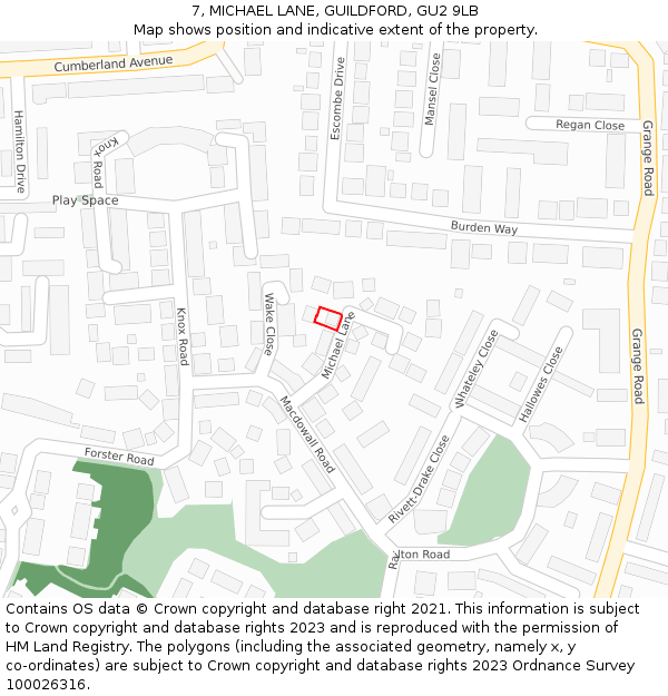 7, MICHAEL LANE, GUILDFORD, GU2 9LB: Location map and indicative extent of plot