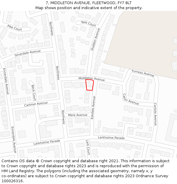 7, MIDDLETON AVENUE, FLEETWOOD, FY7 8LT: Location map and indicative extent of plot