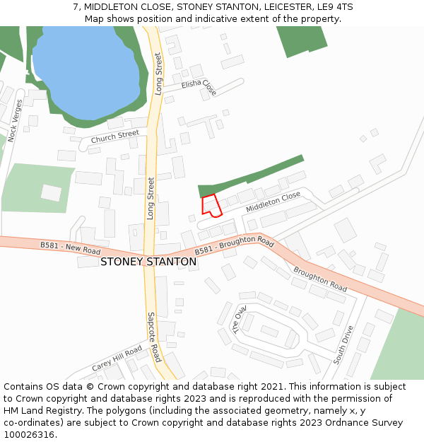 7, MIDDLETON CLOSE, STONEY STANTON, LEICESTER, LE9 4TS: Location map and indicative extent of plot