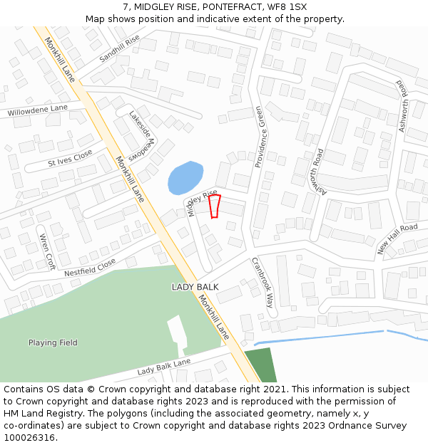 7, MIDGLEY RISE, PONTEFRACT, WF8 1SX: Location map and indicative extent of plot