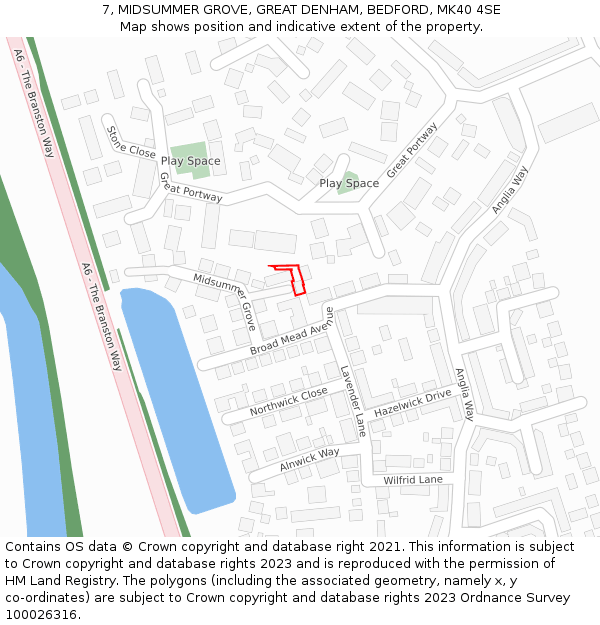 7, MIDSUMMER GROVE, GREAT DENHAM, BEDFORD, MK40 4SE: Location map and indicative extent of plot