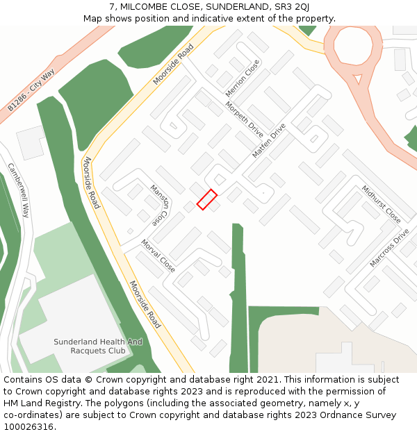 7, MILCOMBE CLOSE, SUNDERLAND, SR3 2QJ: Location map and indicative extent of plot