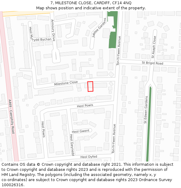7, MILESTONE CLOSE, CARDIFF, CF14 4NQ: Location map and indicative extent of plot