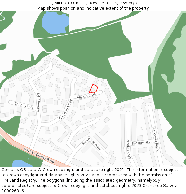 7, MILFORD CROFT, ROWLEY REGIS, B65 8QD: Location map and indicative extent of plot