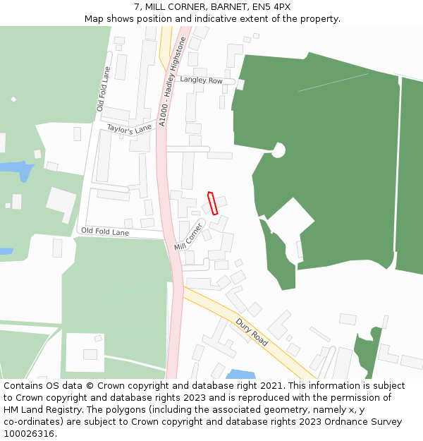 7, MILL CORNER, BARNET, EN5 4PX: Location map and indicative extent of plot