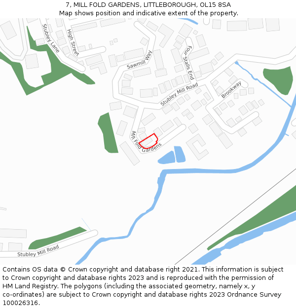 7, MILL FOLD GARDENS, LITTLEBOROUGH, OL15 8SA: Location map and indicative extent of plot