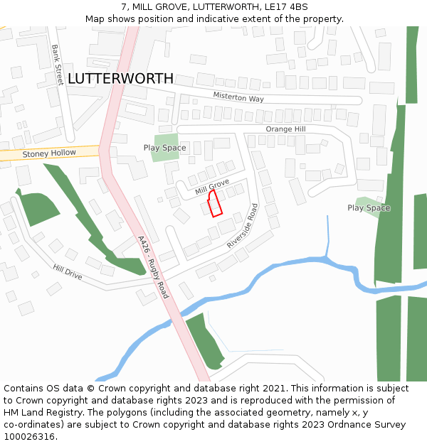 7, MILL GROVE, LUTTERWORTH, LE17 4BS: Location map and indicative extent of plot