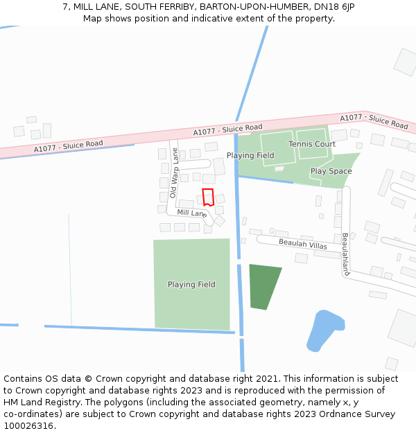 7, MILL LANE, SOUTH FERRIBY, BARTON-UPON-HUMBER, DN18 6JP: Location map and indicative extent of plot