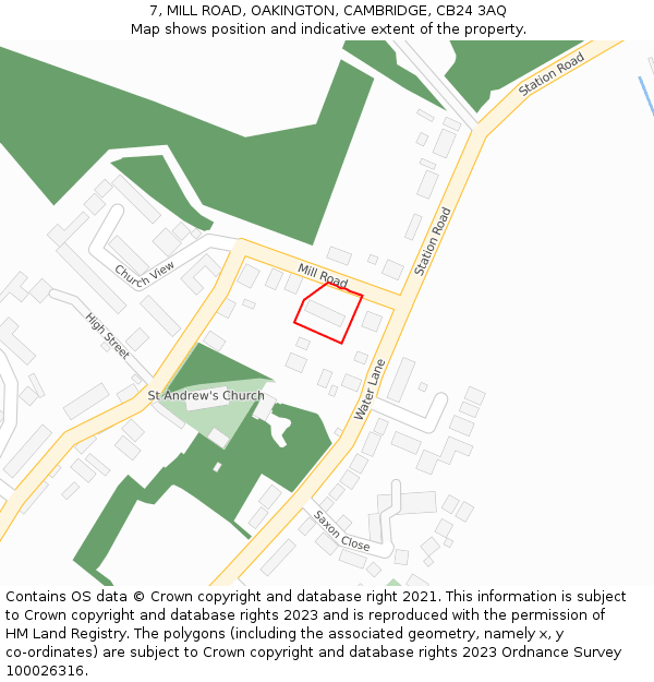 7, MILL ROAD, OAKINGTON, CAMBRIDGE, CB24 3AQ: Location map and indicative extent of plot