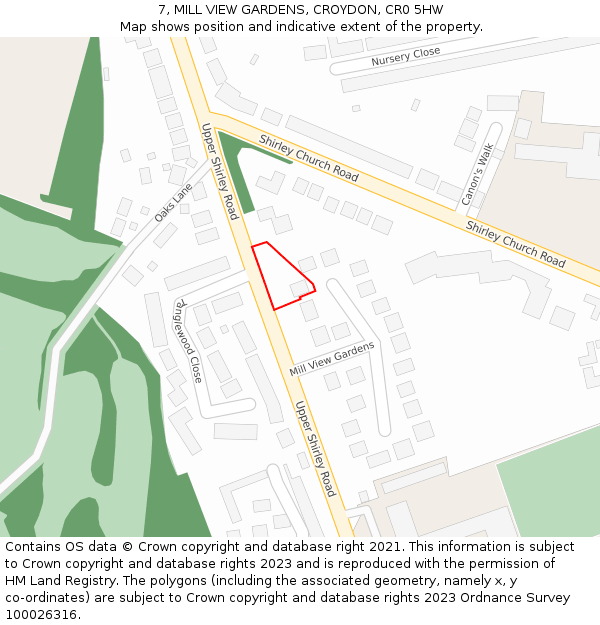 7, MILL VIEW GARDENS, CROYDON, CR0 5HW: Location map and indicative extent of plot