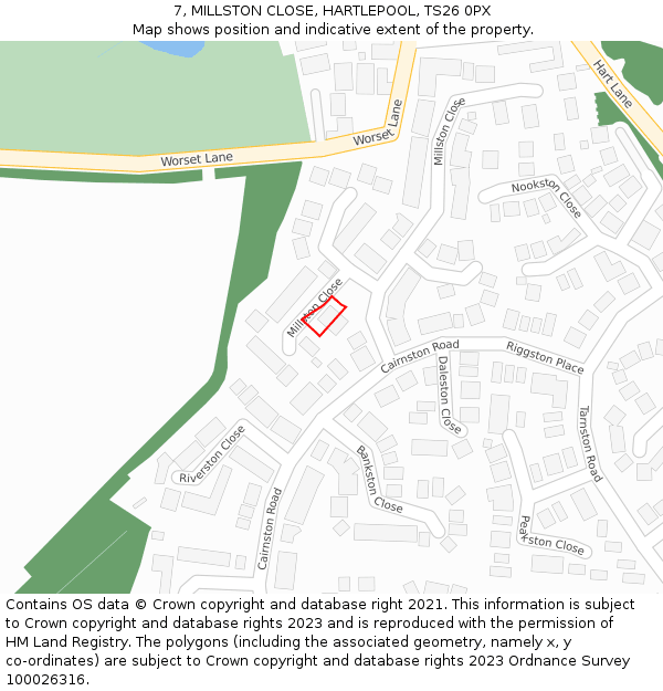 7, MILLSTON CLOSE, HARTLEPOOL, TS26 0PX: Location map and indicative extent of plot