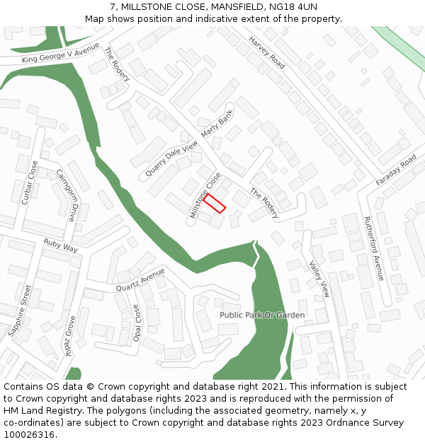 7, MILLSTONE CLOSE, MANSFIELD, NG18 4UN: Location map and indicative extent of plot