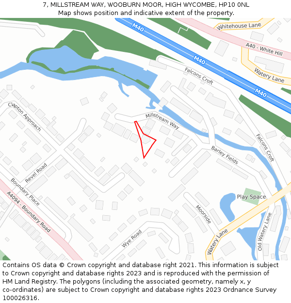 7, MILLSTREAM WAY, WOOBURN MOOR, HIGH WYCOMBE, HP10 0NL: Location map and indicative extent of plot