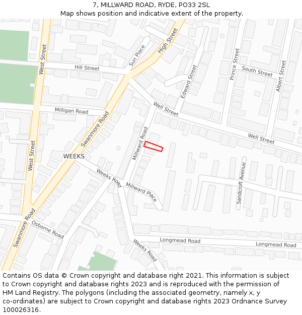 7, MILLWARD ROAD, RYDE, PO33 2SL: Location map and indicative extent of plot