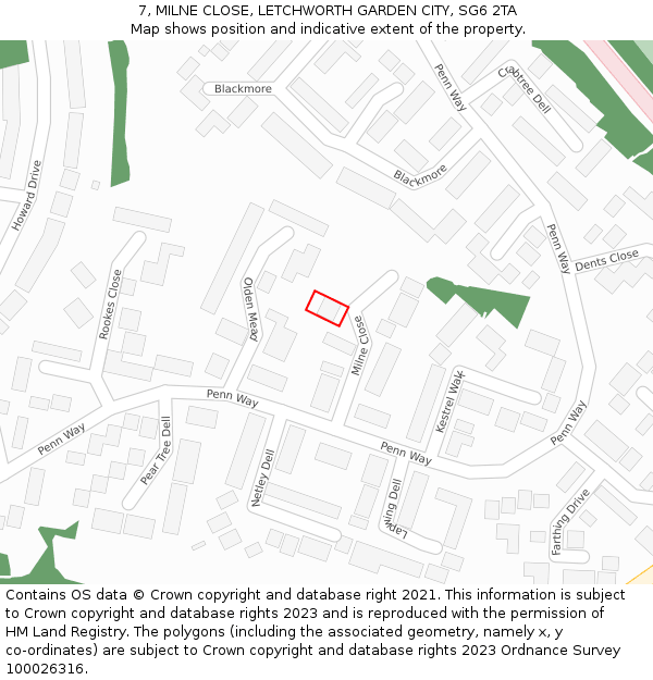 7, MILNE CLOSE, LETCHWORTH GARDEN CITY, SG6 2TA: Location map and indicative extent of plot