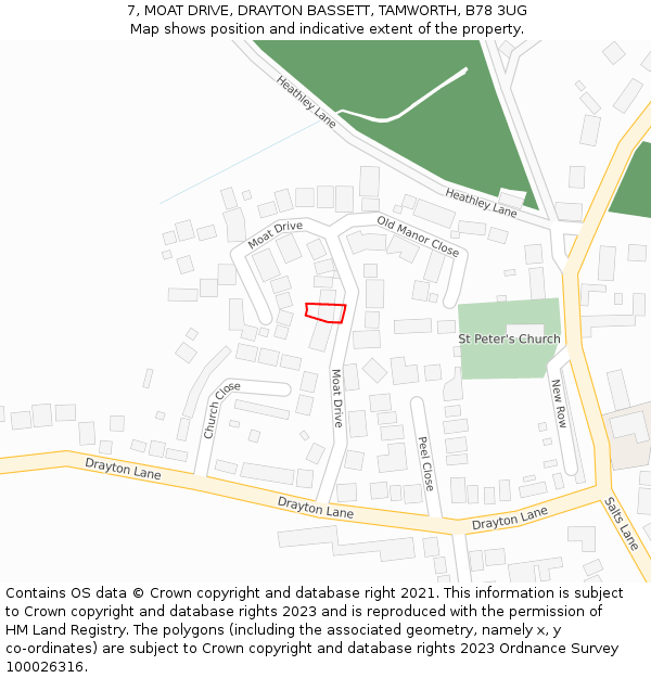 7, MOAT DRIVE, DRAYTON BASSETT, TAMWORTH, B78 3UG: Location map and indicative extent of plot