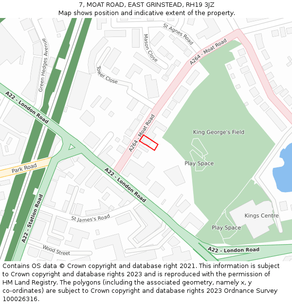 7, MOAT ROAD, EAST GRINSTEAD, RH19 3JZ: Location map and indicative extent of plot