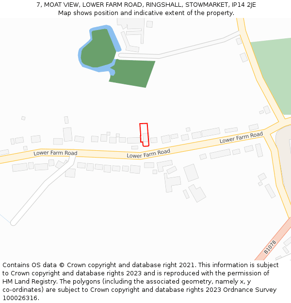 7, MOAT VIEW, LOWER FARM ROAD, RINGSHALL, STOWMARKET, IP14 2JE: Location map and indicative extent of plot