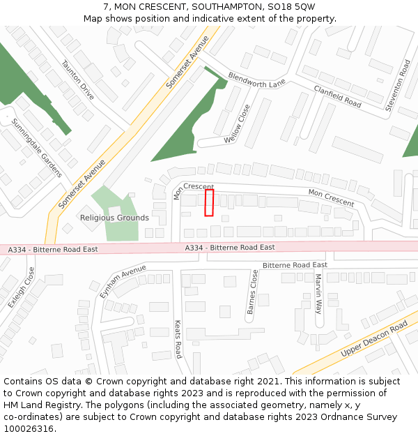 7, MON CRESCENT, SOUTHAMPTON, SO18 5QW: Location map and indicative extent of plot