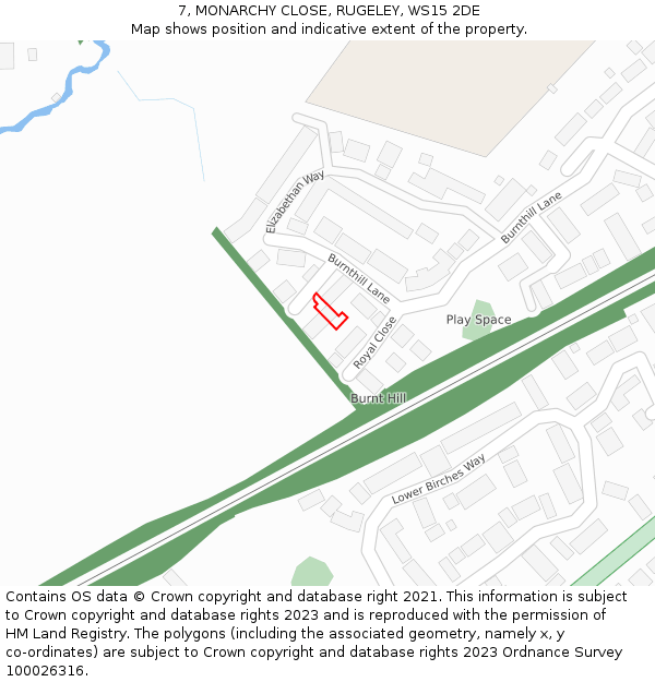 7, MONARCHY CLOSE, RUGELEY, WS15 2DE: Location map and indicative extent of plot