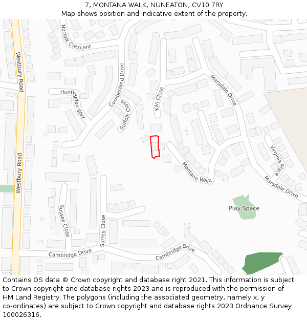 7, MONTANA WALK, NUNEATON, CV10 7RY: Location map and indicative extent of plot