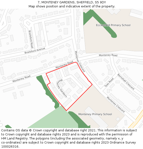 7, MONTENEY GARDENS, SHEFFIELD, S5 9DY: Location map and indicative extent of plot