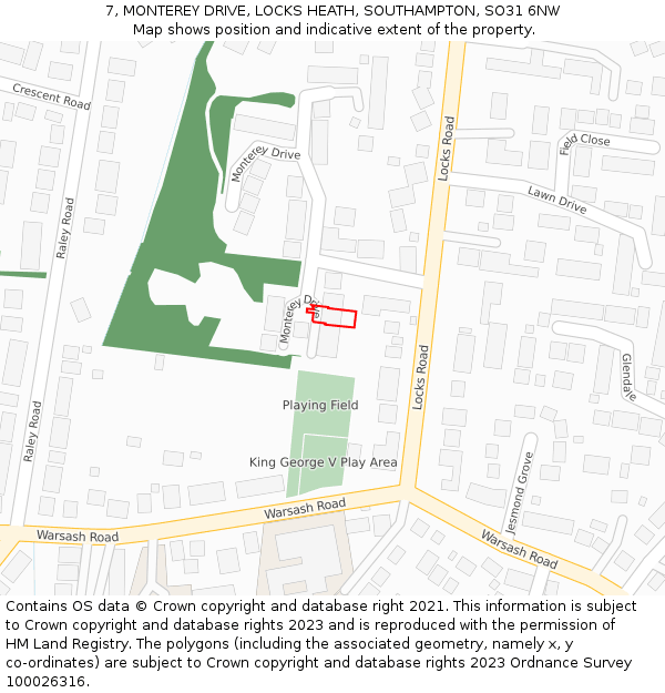 7, MONTEREY DRIVE, LOCKS HEATH, SOUTHAMPTON, SO31 6NW: Location map and indicative extent of plot