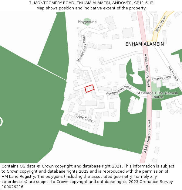 7, MONTGOMERY ROAD, ENHAM ALAMEIN, ANDOVER, SP11 6HB: Location map and indicative extent of plot